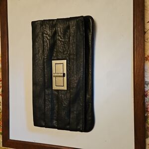 Vegan Leather Black Clutch with Silver Clasp